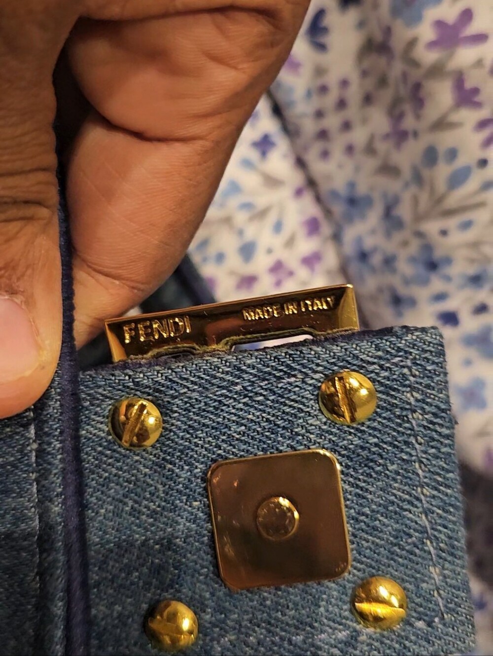 Fendi Denim Blue FF Jacquard Shoulder Bag with Gold Hardware - Picture 5 of 6